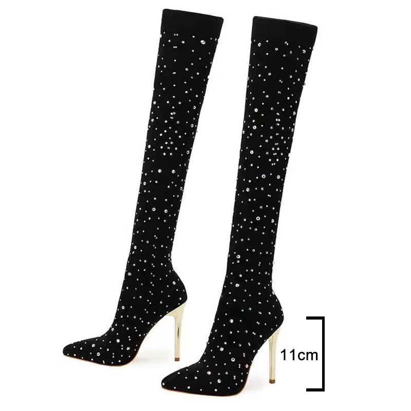 Rhinestone Slim Leg Stretch So - Knee High Sock Women ulasan dan harga