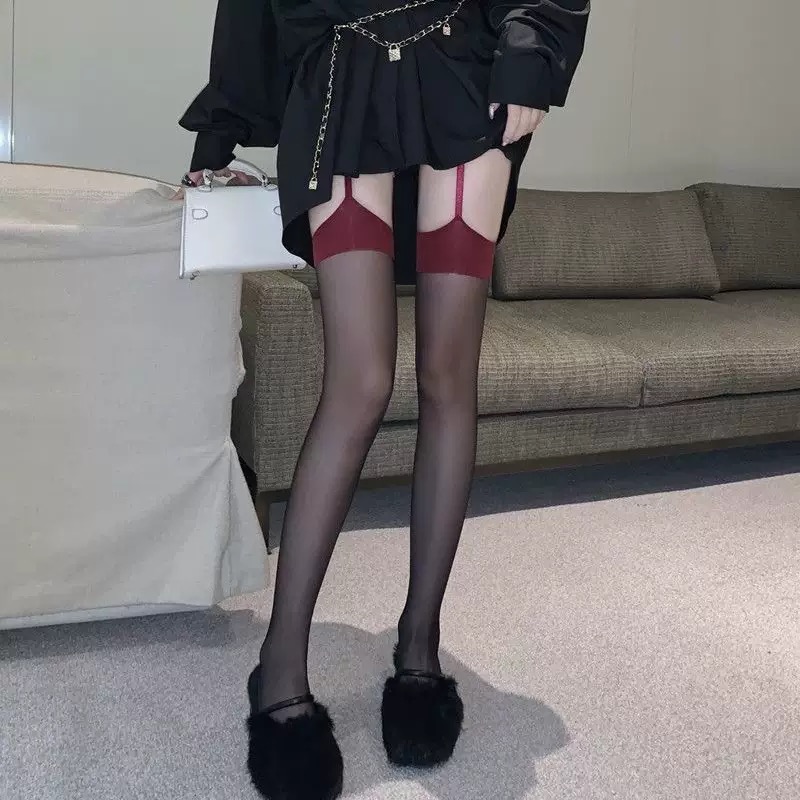 Women Suspender Black Silk Red - Knee High Sock Women ulasan dan harga