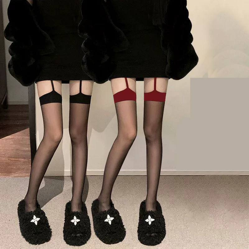 Women Suspender Black Silk Red - Knee High Sock Women ulasan dan harga