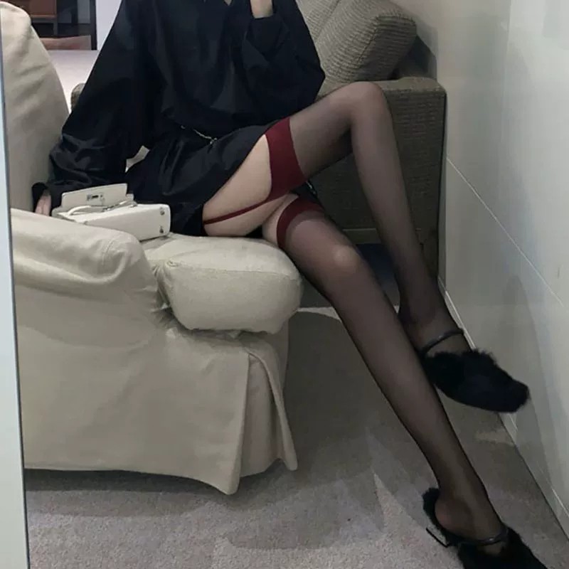 Women Suspender Black Silk Red - Knee High Sock Women ulasan dan harga