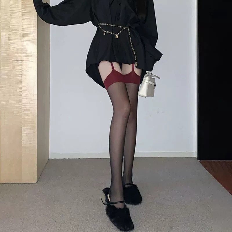 Women Suspender Black Silk Red - Knee High Sock Women ulasan dan harga