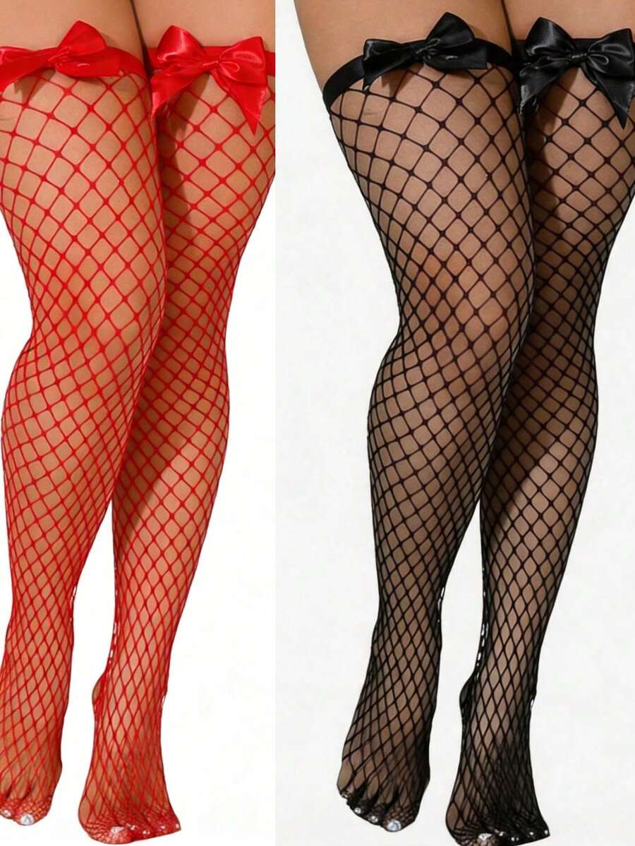 Bow Decor Fishnet Thigh High S - Knee High Sock Women ulasan dan harga