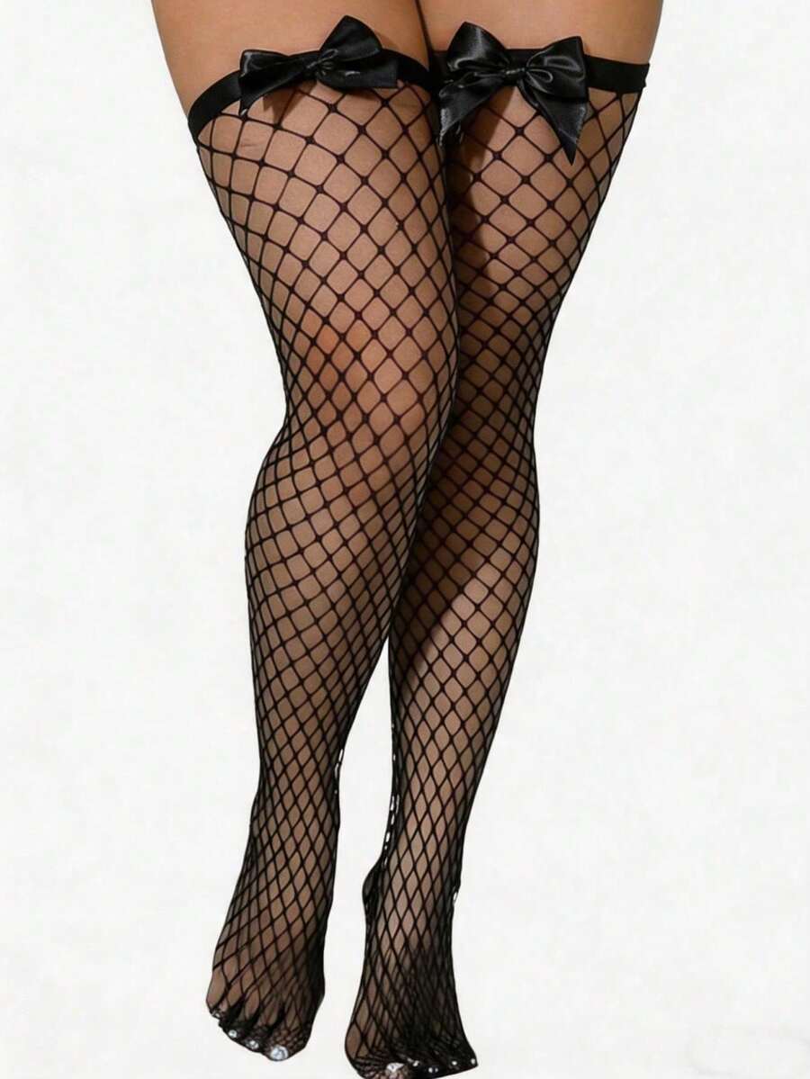 Bow Decor Fishnet Thigh High S - Knee High Sock Women ulasan dan harga