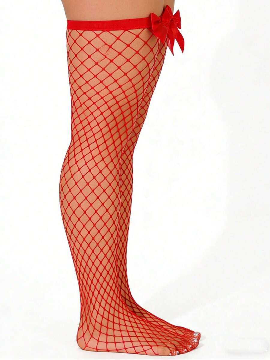 Bow Decor Fishnet Thigh High S - Knee High Sock Women ulasan dan harga